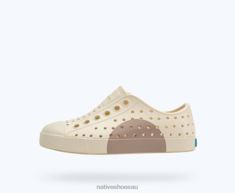 Footwear Native Shoes Jefferson Block Bone White/ Flax Circle Kids 4DD0229 - Click Image to Close